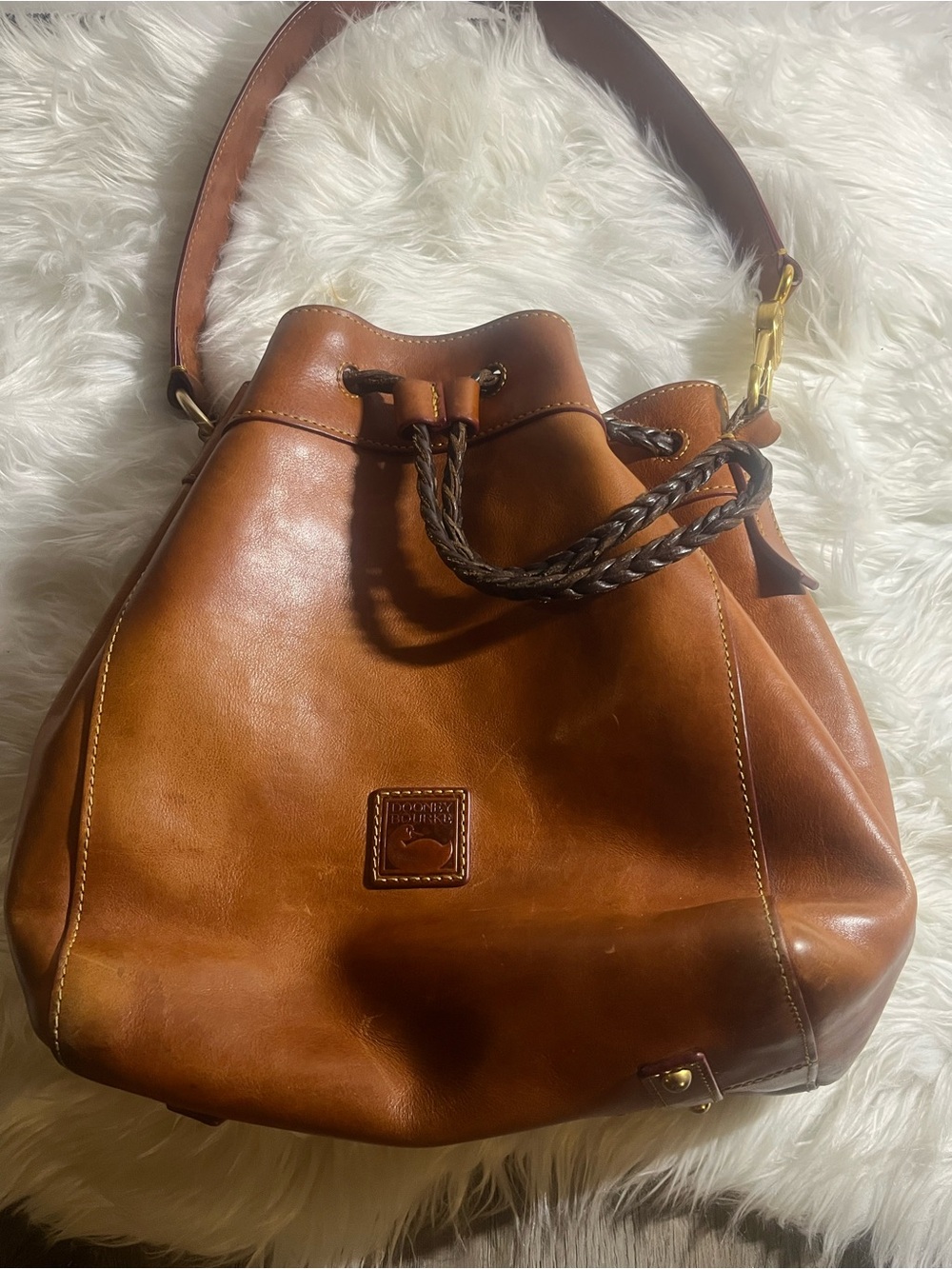 Classic Tan Leather Drawstring Shoulder Bag